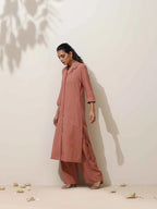 trueBrowns Peach Cotton Linen Kurta Pant Set | Grocsy