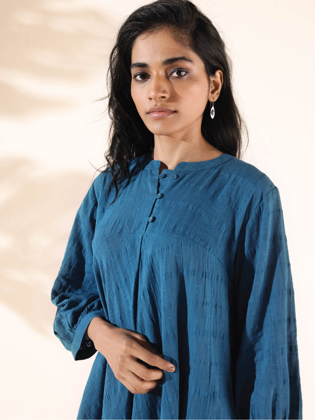 trueBrowns Blue Cotton Dobby Yoke Co-ord Set | Grocsy