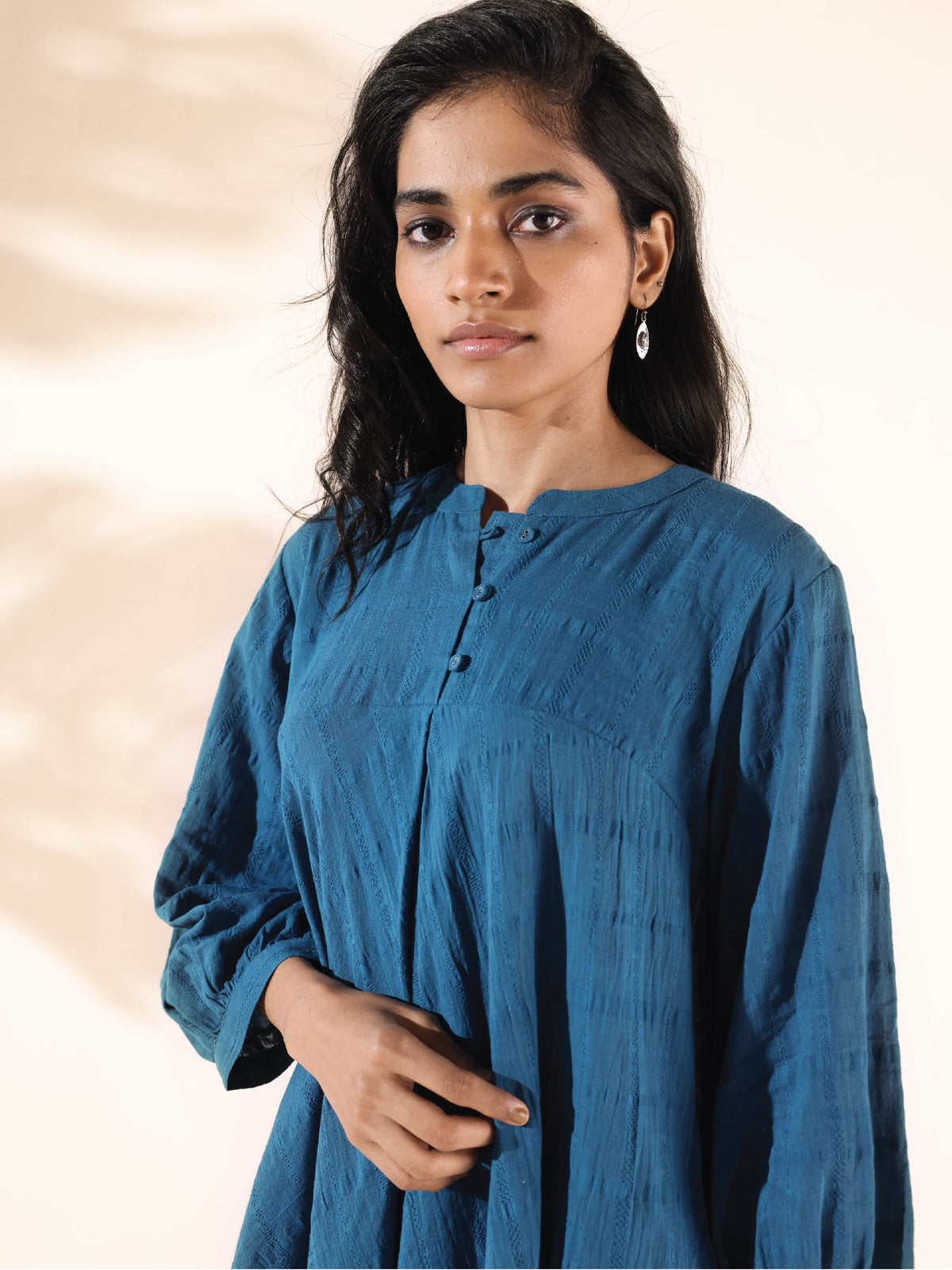 trueBrowns Blue Cotton Dobby Yoke Co-ord Set | Grocsy