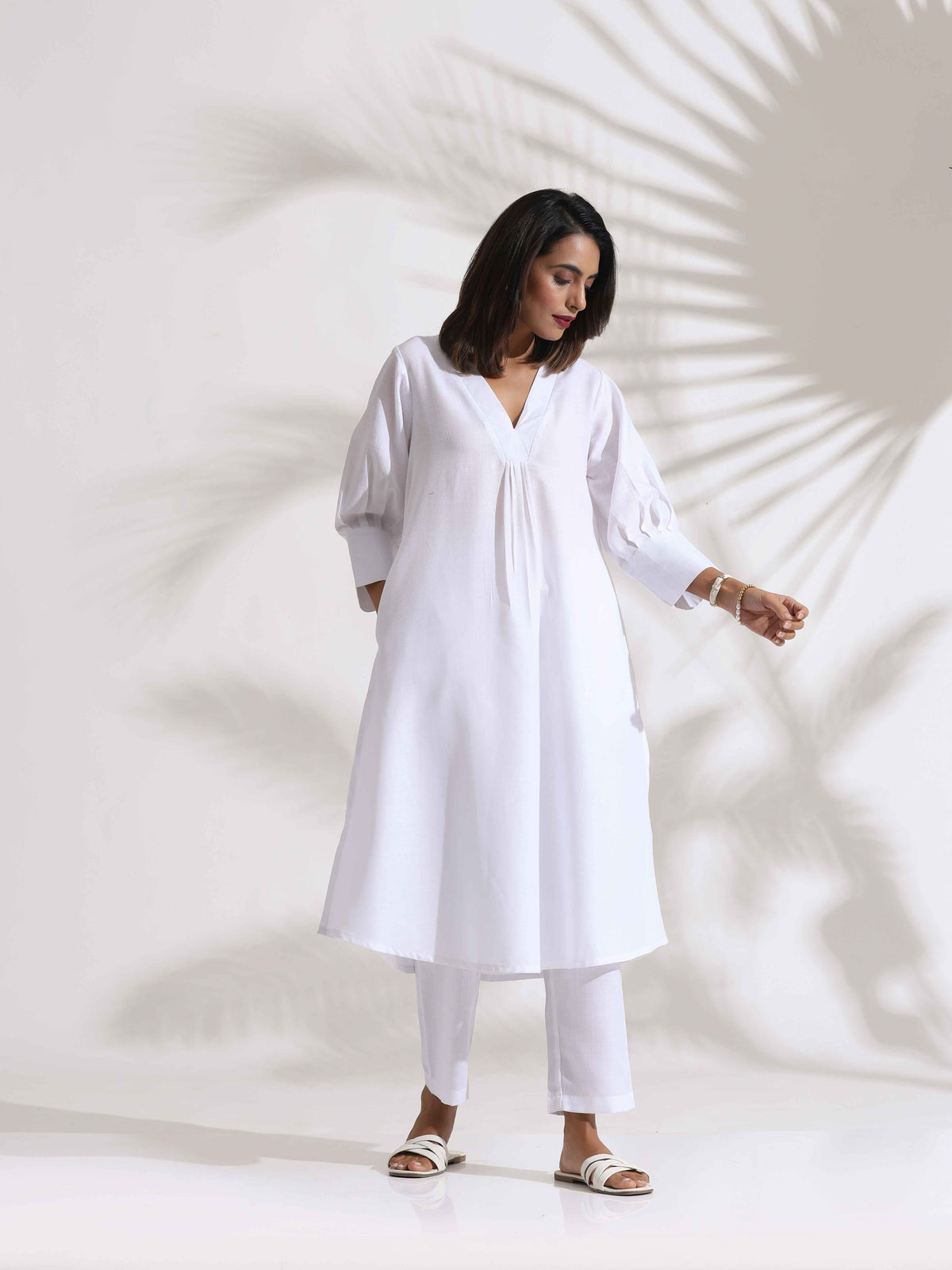 trueBrowns White Slub Kurta Set | Grocsy