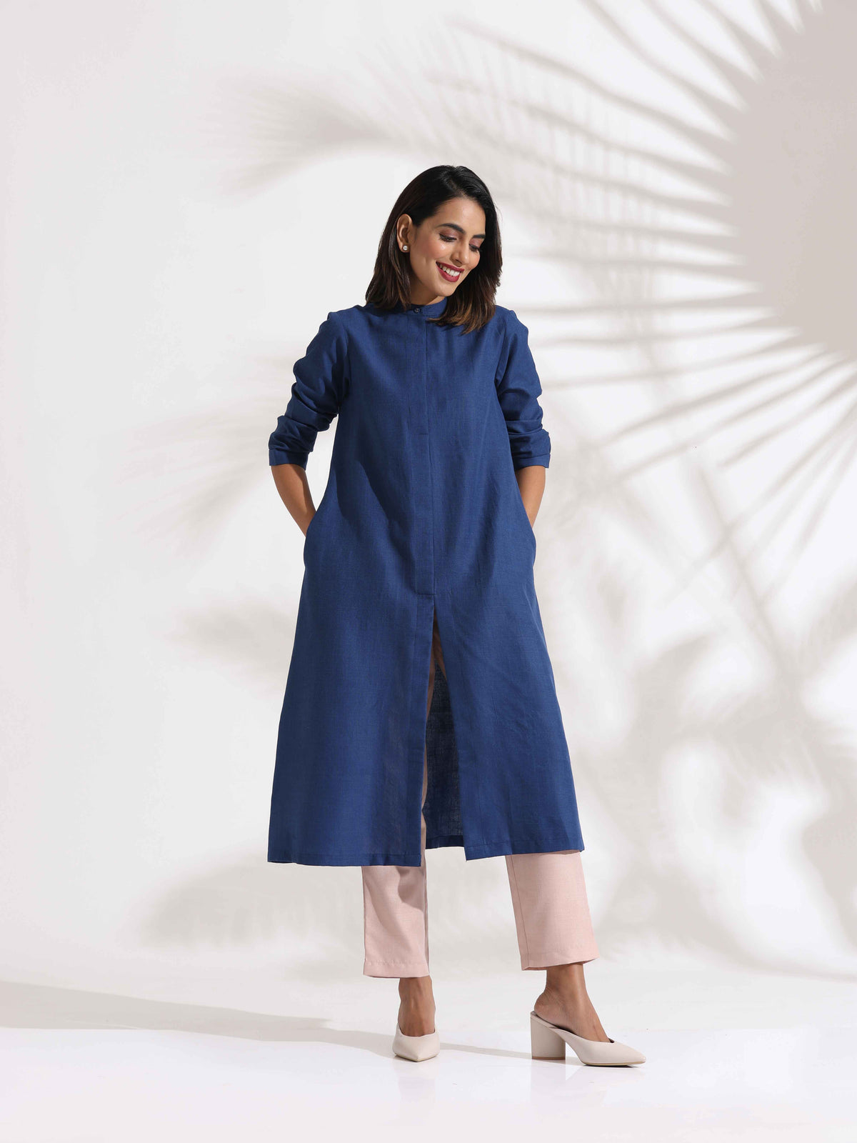 trueBrowns Blue Slub Kurta Set | Grocsy