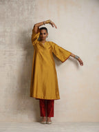trueBrowns Gold Silk Kurta Set | Grocsy
