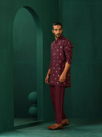 trueBrowns Men's Wine Diamond Viscose Silk Co-ord Set | Grocsy