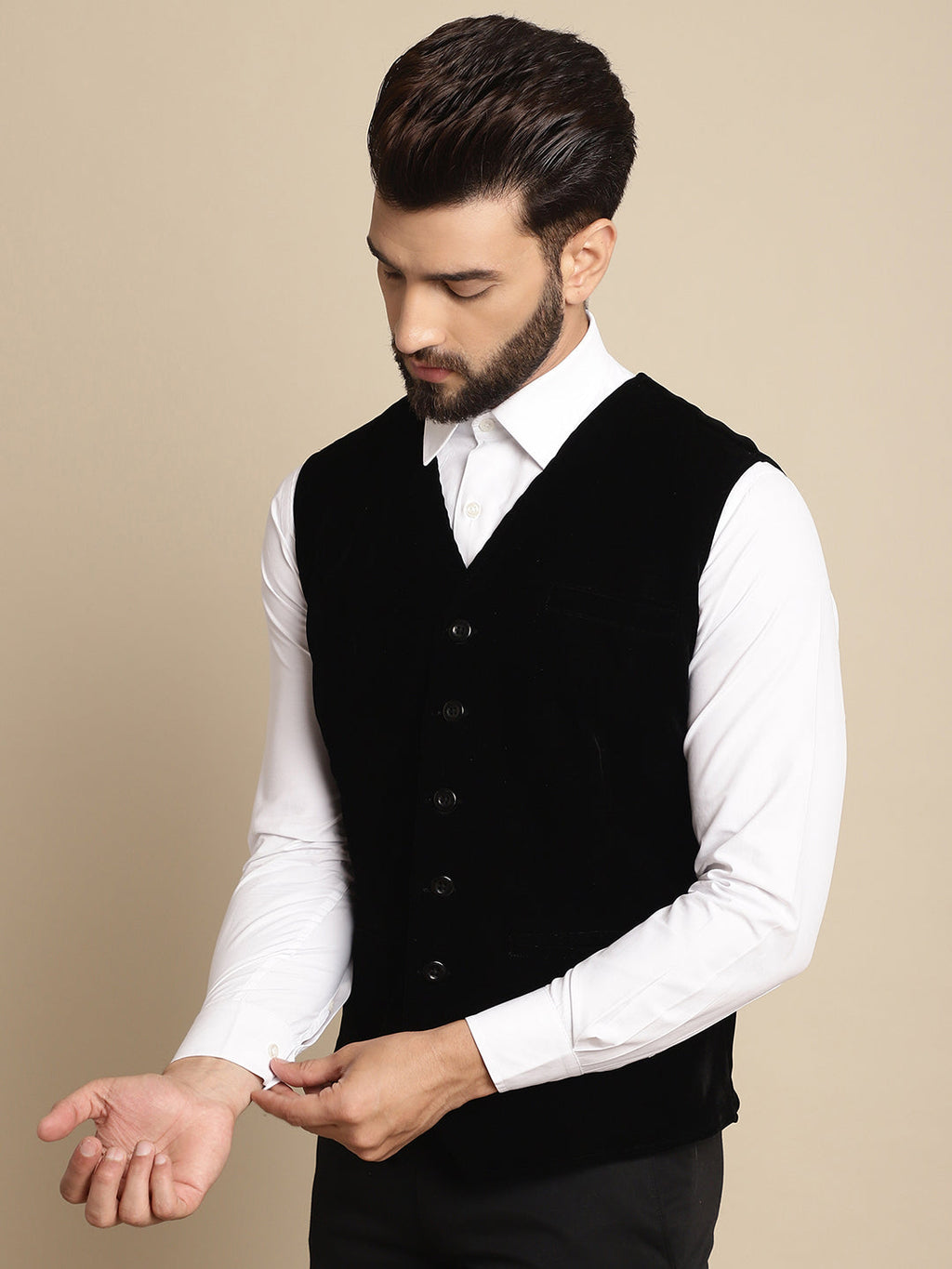 Even Apparels Men's Black Waistcoat with welt pockets | Grocsy