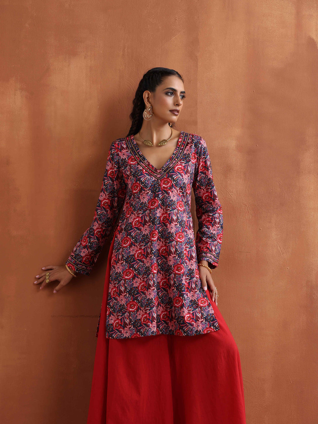 trueBrowns Pink Print Sharara Set | Grocsy