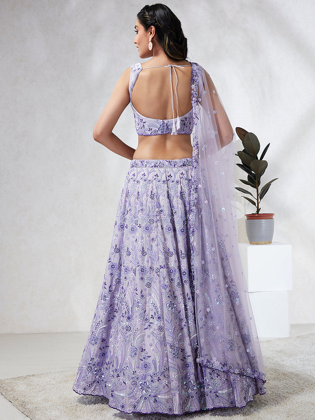 House of Panchhi Lavender Georgette Sequins And Thread Embroidery Lehenga Choli & Dupatta | Grocsy