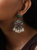 trueBrowns Silver Gold Tone Circular Stone Earrings | Grocsy