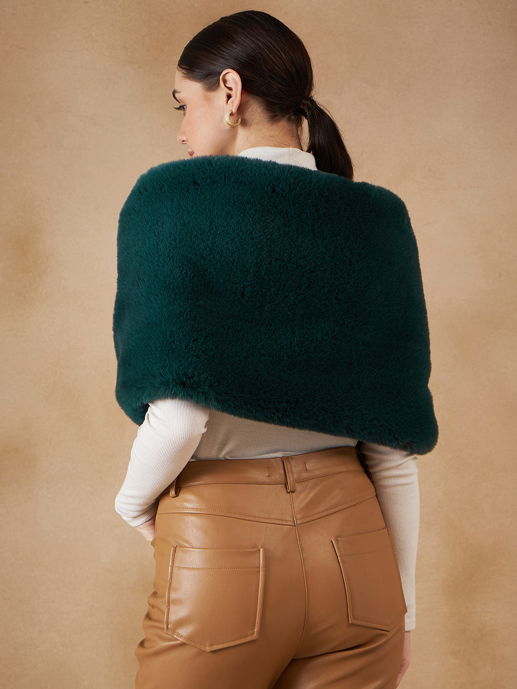 InWeave Women's Dark Teal Long Faux Fur Cape | Grocsy