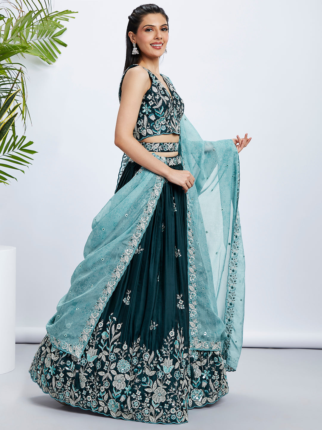 House of Panchhi Pink Net Cutdana, Sequins And Zarkan Embroidery Lehenga Choli & Dupatta | Grocsy
