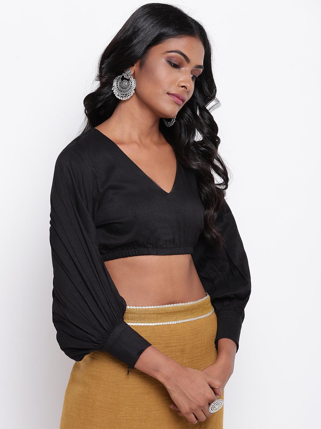 trueBrowns Black Gathered Sleeve Top | Grocsy