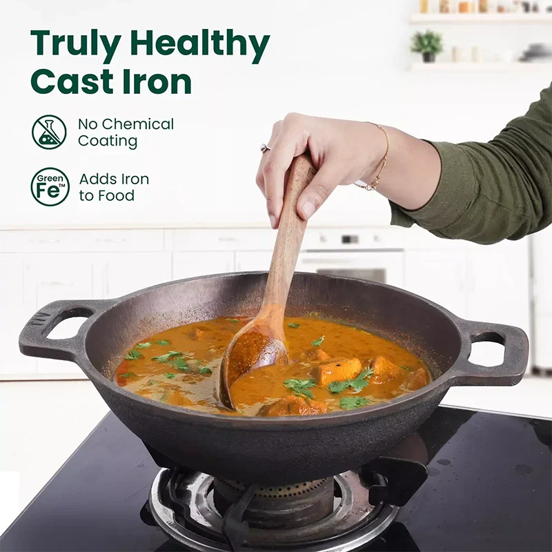 The Indus Valley CASTrong Cast Iron Cookware Set: Tadka Pan + Cast Iron Tawa With Handle (Pre Seasoned) + Cast Iron Kadai Wok Model + Cast Iron Fry Pan, Kitchen set for Home, 100% Pure, Toxin-free | Grocsy