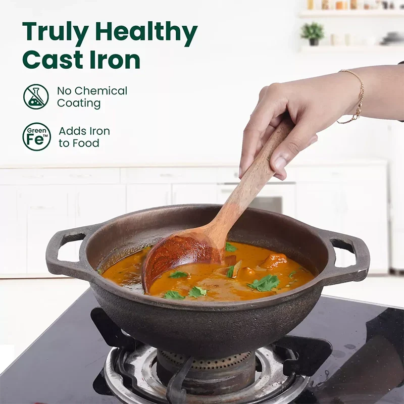The Indus Valley CASTrong Cast Iron Cookware Set: Tawa + Fry Pan + Wok Kadai, Kitchen set for Home, Pre-seasoned,100% Pure Cast Iron Cookware,Toxin-free Pots and Pans,Tadka Pan | Grocsy