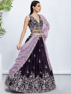 House of Panchhi Cream Net Cutdana, Sequins And Zarkan Embroidery Lehenga Choli & Dupatta | Grocsy
