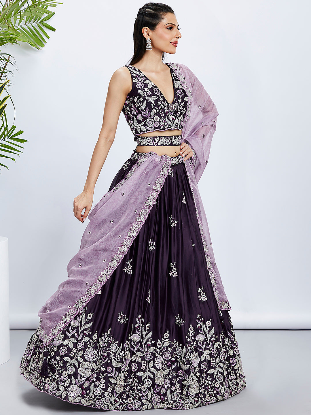 House of Panchhi Cream Net Cutdana, Sequins And Zarkan Embroidery Lehenga Choli & Dupatta | Grocsy