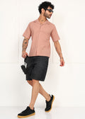 Fabmade Men’S Peach Linen Short-Sleeve Shirt | Grocsy
