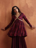 trueBrowns Purple Floral Print Sharara Set | Grocsy