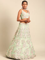 House of Panchhi Lime Green Net Sequins with heavy Zarkan embroidery Lehenga choli & Dupatta | Grocsy