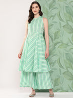 InWeave Women's Teal Kantha Striped Kurta Set | Grocsy