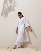 trueBrowns White Cotton Linen Kurta Pant Set | Grocsy