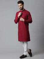Even Apparels Maroon Pure Cotton Kurta With Band Collar | Grocsy