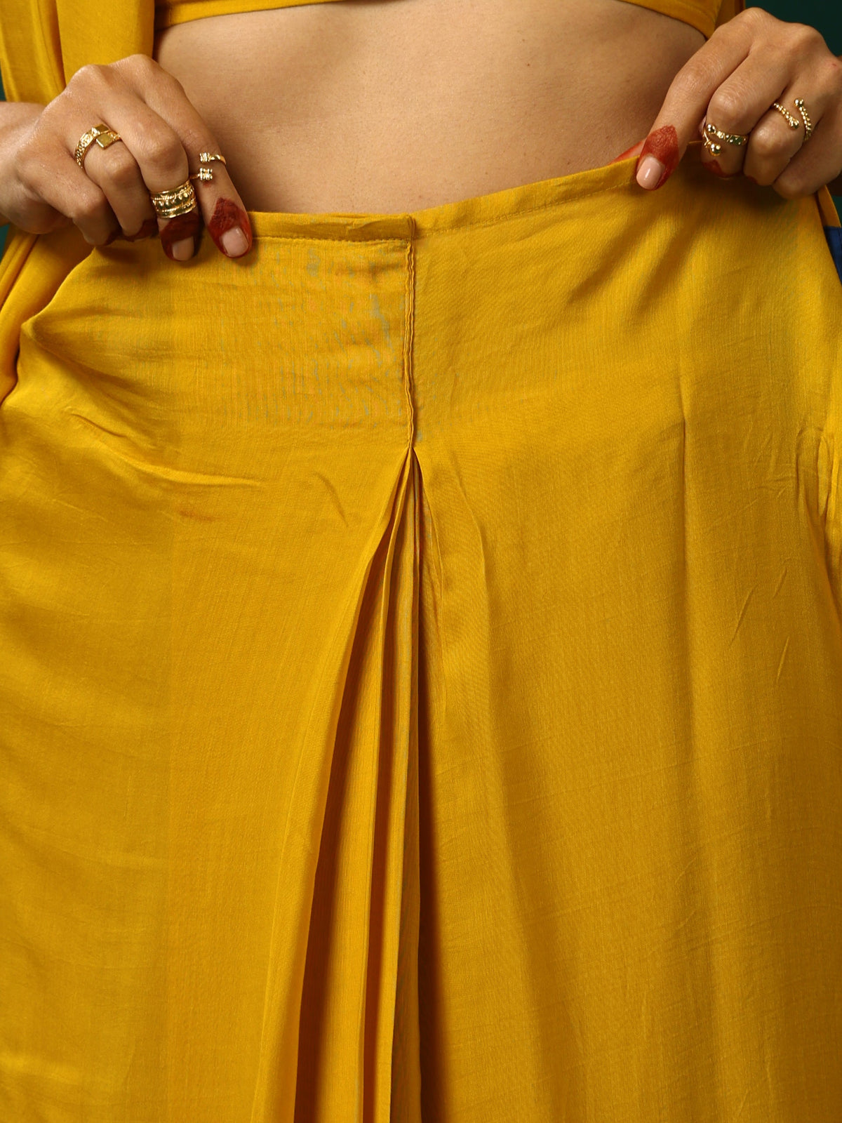 trueBrowns Mustard Muslin Silk Ready to Wear Saree | Grocsy