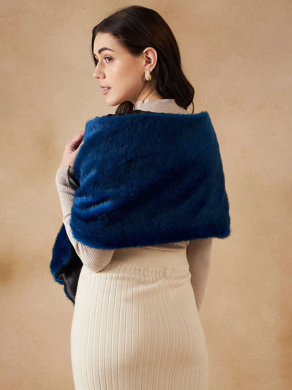 InWeave Women's Royal Blue Long Faux Fur Cape | Grocsy