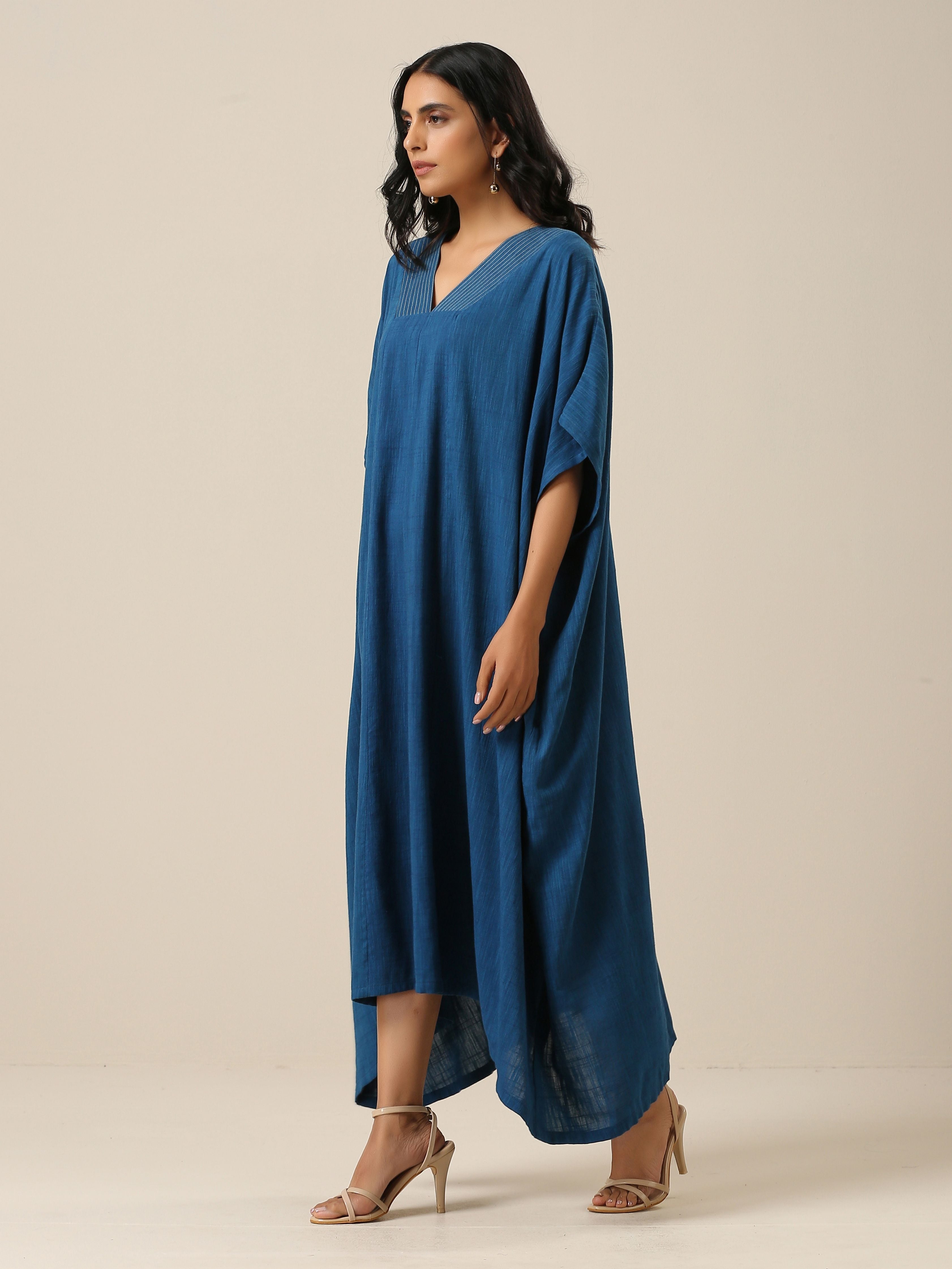 trueBrowns Classic Blue Panel Kaftan dress | Grocsy