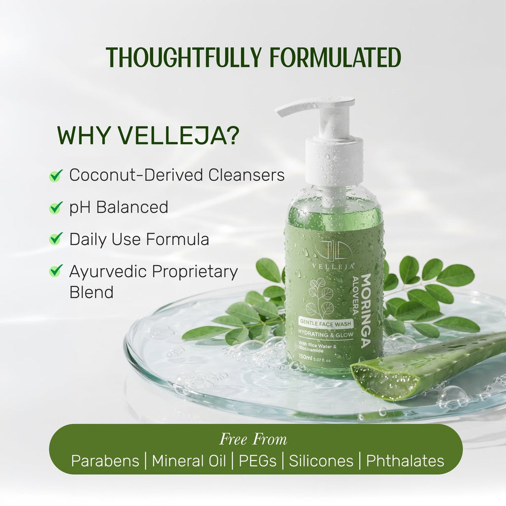 Velleja Moringa Aloevera Face Wash| Skin Brightening & Hydrating Ayurvedic Gentle Face Wash | Grocsy