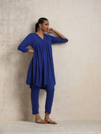trueBrowns Blue Crinkle Flared Kurta Co-ord Set | Grocsy