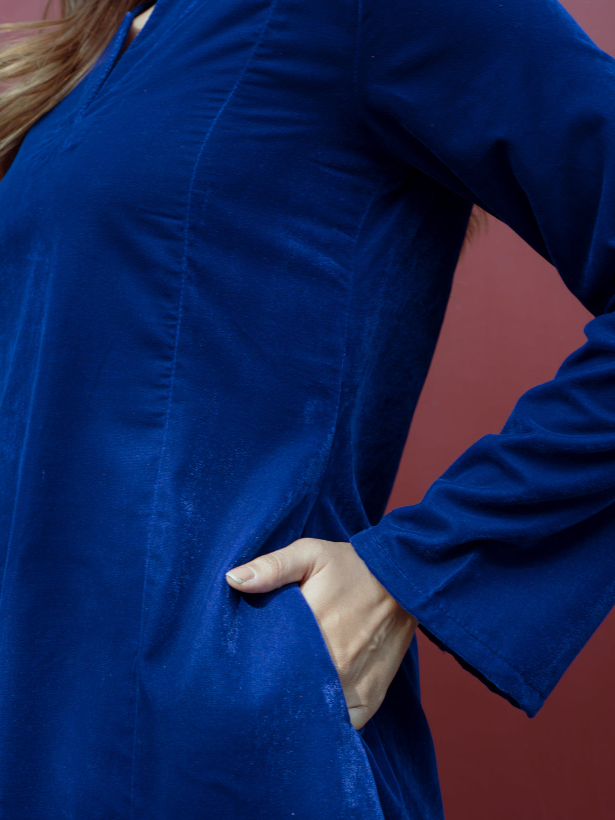 trueBrowns Blue Solid Velvet Co-Ord Set | Grocsy