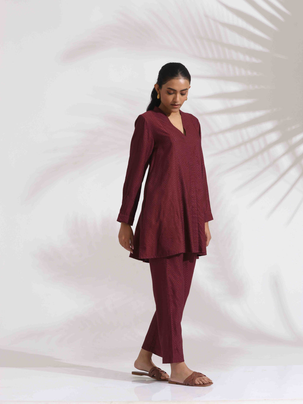 trueBrowns Maroon Dobby Co-ord Set | Grocsy