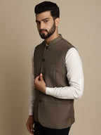 Even Apparels Men's Brown Mandarin Collar Waistcoat | Grocsy