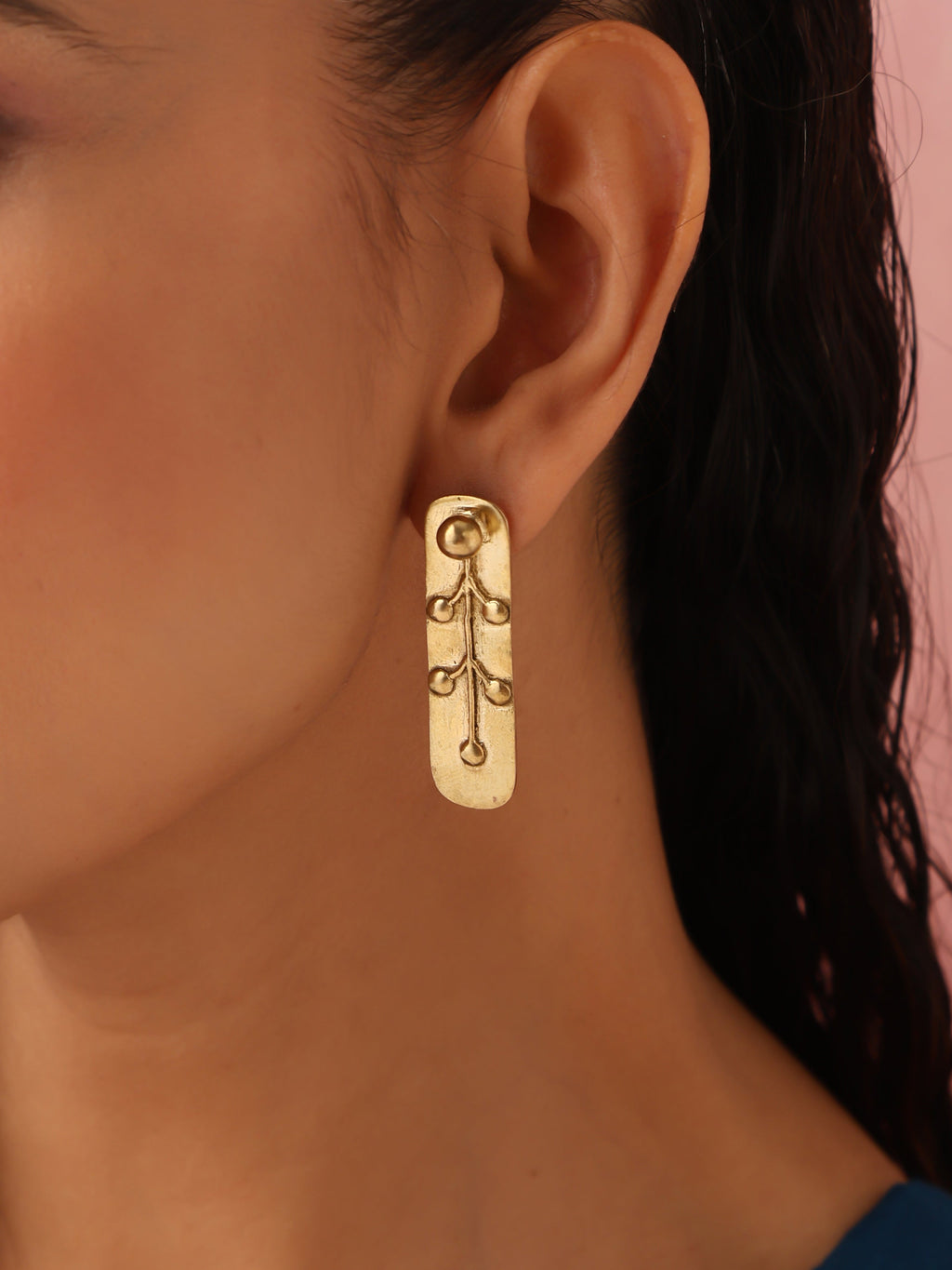 trueBrowns Brass Embossed Rectangular Earrings | Grocsy