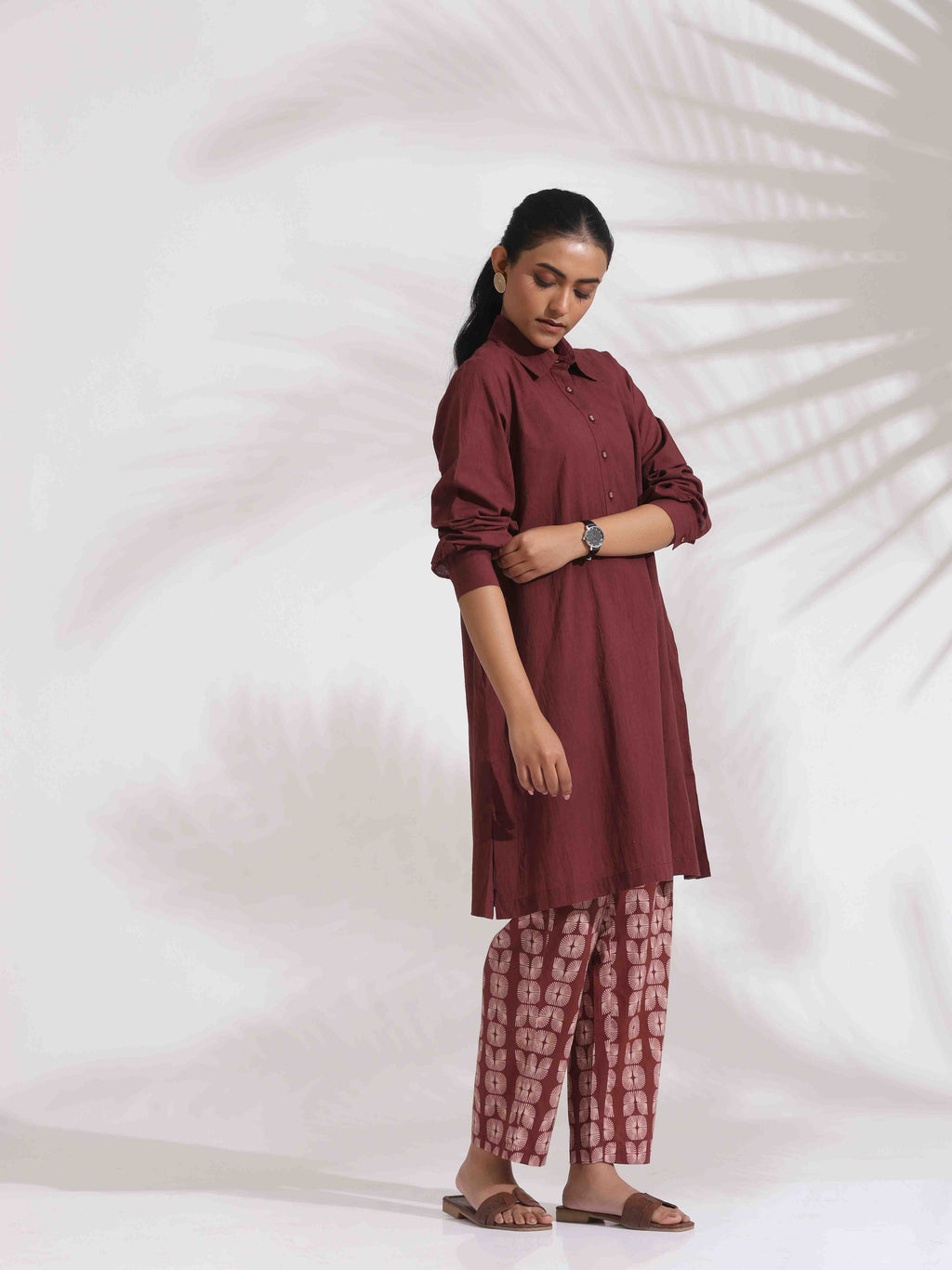 trueBrowns Brown Cotton Solid Kurta Co-ord Set | Grocsy