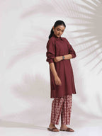trueBrowns Brown Cotton Solid Kurta Co-ord Set | Grocsy