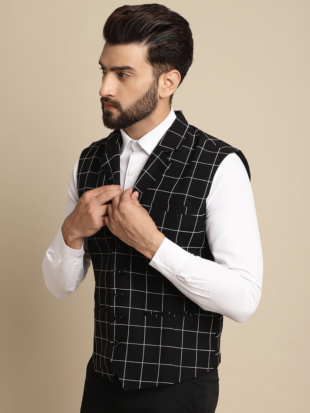 Even Apparels Men's Black Wool Waistcoat with Notched Lapel | Grocsy