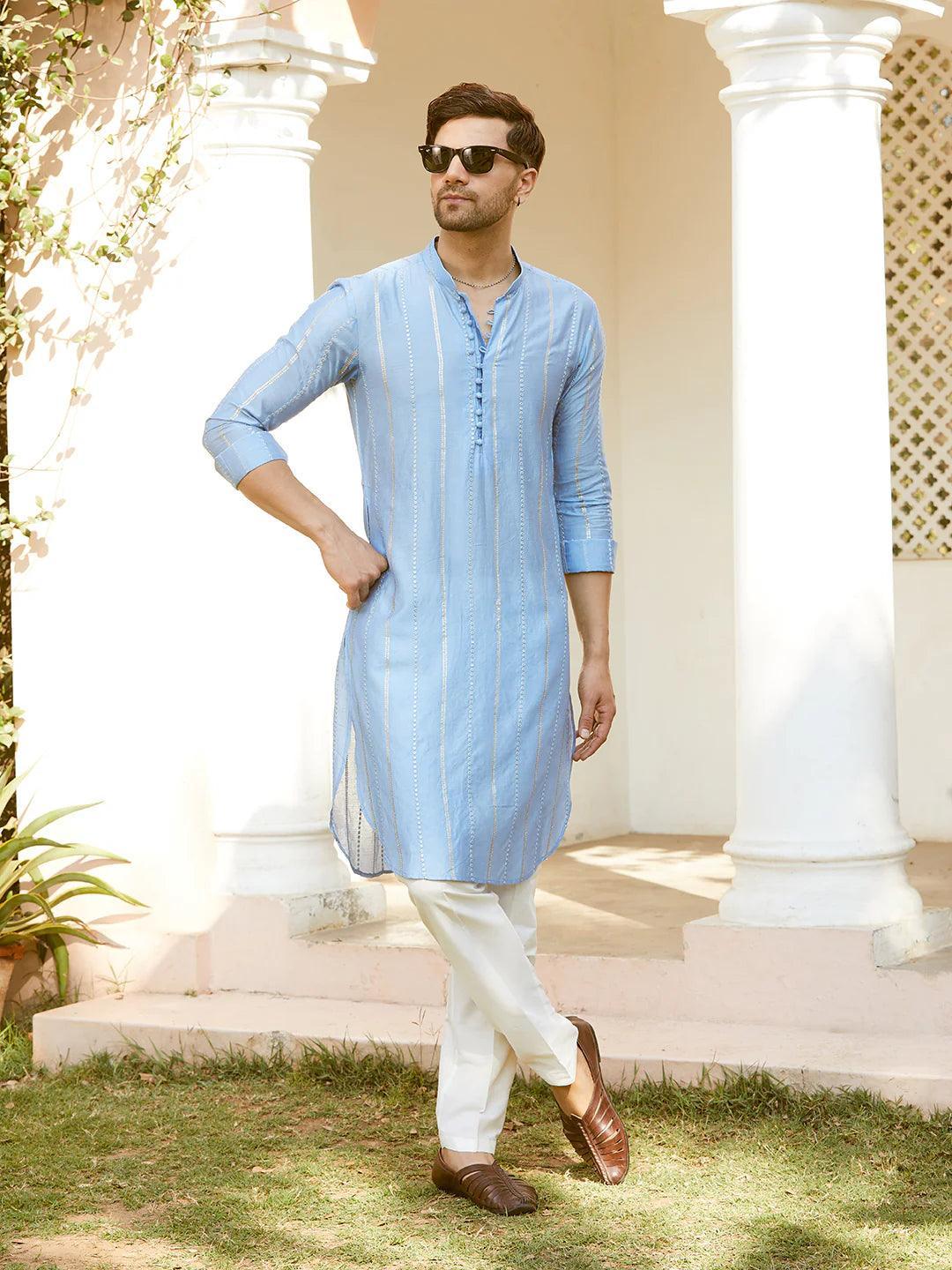 Fabmade Embroidered Regular Sequinned Chanderi Silk Kurta With Pyjamas | Grocsy