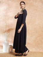 InWeave Women's Black Chikankari Long Anarkali Kurta Sharara Set | Grocsy