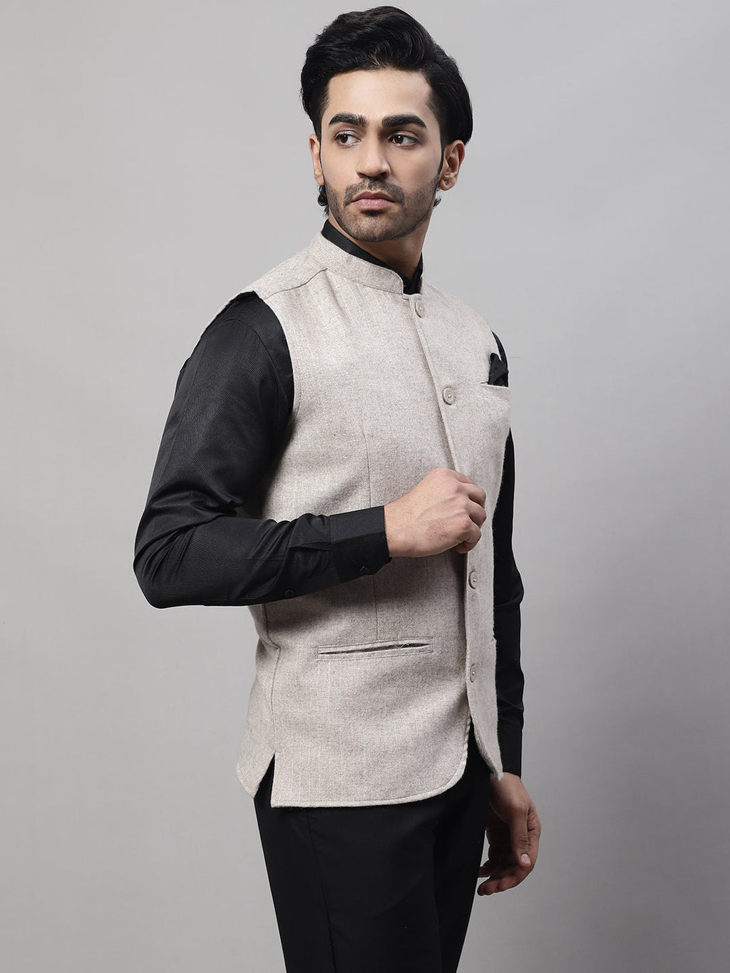 Even Apparels Men's Beige Pure Wool Nehru Jacket | Grocsy
