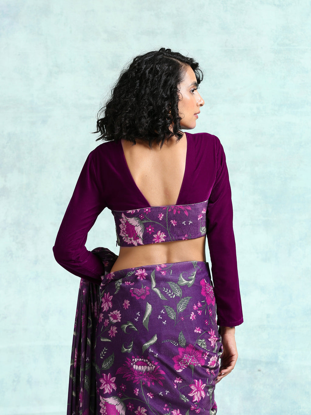 trueBrowns Wine Velvet With Print Detail Blouse | Grocsy