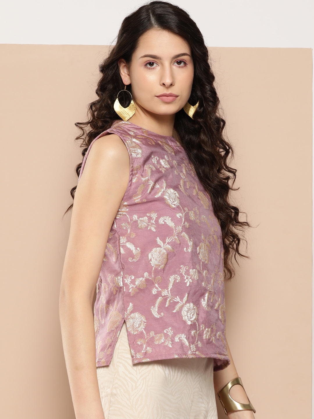 InWeave Women's Mauve Brocade Halter Top | Grocsy