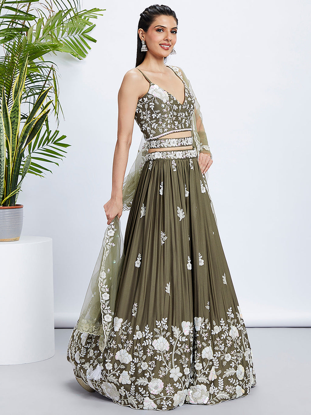 House of Panchhi Teal - Georgette Sequins, Mirror And Thread Embroidery Lehenga Choli | Grocsy