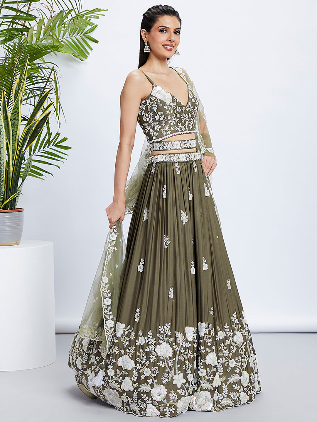 House of Panchhi Teal - Georgette Sequins, Mirror And Thread Embroidery Lehenga Choli | Grocsy