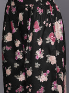 Ahalyaa Women Black Floral Printed Gotta Patti Kurta with Palazzos & With Dupatta | Grocsy