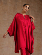 trueBrowns Red Modal Satin Oversized Round Co-Ord Set | Grocsy