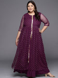 Ahalyaa Plus Size Round neck Net Maxi Ethnic Dress | Grocsy