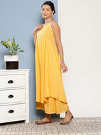 InWeave Women's Cassatta Yellow Cr Strappy Set With Rose Print Dupatta | Grocsy