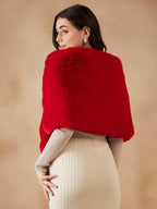 InWeave Women's Cherry Red Long Faux Fur Cape | Grocsy