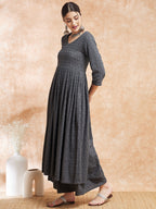 InWeave Women's Grey Chikankari Long Anarkali Kurta Sharara Set | Grocsy