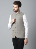 Even Apparels Men's Cream Nehru Jacket With Welt Pockets | Grocsy